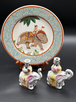 World Market "Voyage" Elephant 8.75" side plate and candle sticks