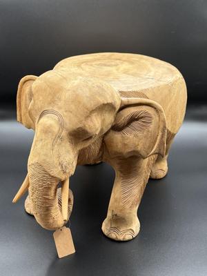 Solid Teak carved elephant plant stand - ~11" tall