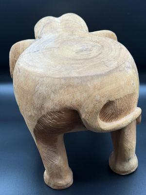 Solid Teak carved elephant plant stand - ~11" tall