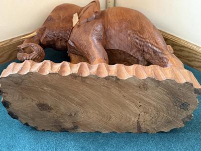 Solid Teak carved elephant stands 19" high