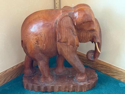 Solid Teak carved elephant stands 19" high