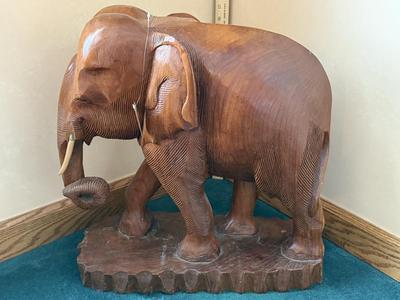 Solid Teak carved elephant stands 19" high