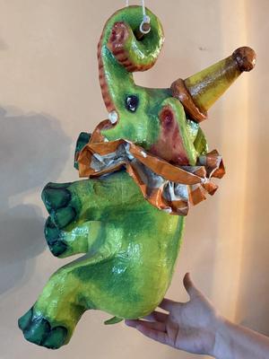 Paper Mache circus elephant from Mexico--signed by artist--21" long