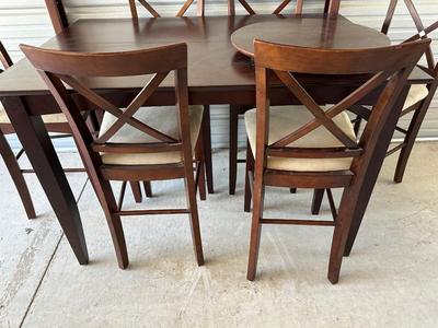 COUNTER HEIGHT DINING TABLE W/BUTTERFLY LEAF AND 8 CHAIRS PLUS A REMOVABLE LAZY SUSAN