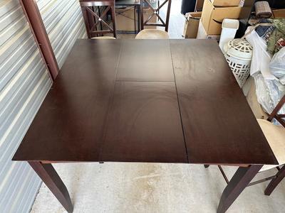 COUNTER HEIGHT DINING TABLE W/BUTTERFLY LEAF AND 8 CHAIRS PLUS A REMOVABLE LAZY SUSAN
