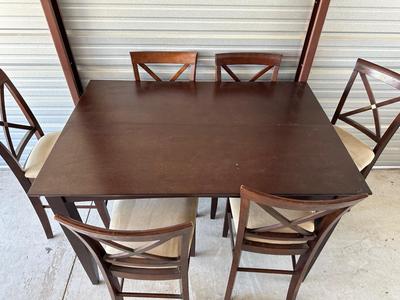 COUNTER HEIGHT DINING TABLE W/BUTTERFLY LEAF AND 8 CHAIRS PLUS A REMOVABLE LAZY SUSAN