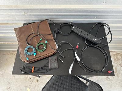SMALL DESK AND FOLDING CHAIR, C-CHARGERS, USB NECK LIGHTS, CD FOLDER AND MORE