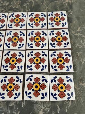 20 HANDMADE TERRACOTTA TILES AND FALL DECORATED JARS