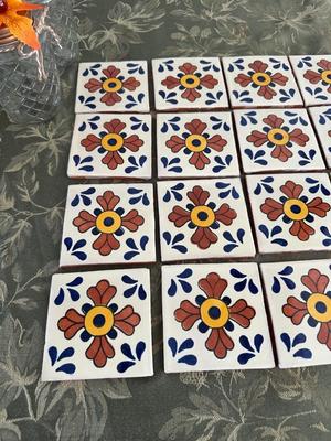 20 HANDMADE TERRACOTTA TILES AND FALL DECORATED JARS