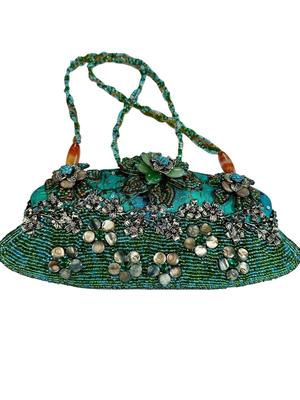 Clothing - Mary Frances Purse - Turquoise Beaded w/ flower