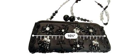 Clothing - Mary Frances Purse -Black & Clear Crystal clutch w/ long beaded strap