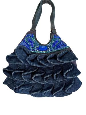 Clothing - Mary Frances Purse - Denim ruffle - loose stone