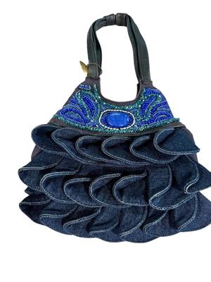 Clothing - Mary Frances Purse - Denim ruffle - loose stone