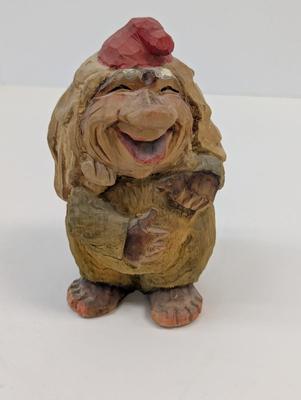 Henning Norway Hand Carved Wood Happy Troll With Cap