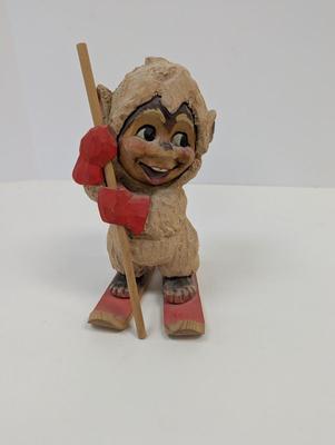 Henning Vintage Norwegian Hand Carved Wooden Skiing Troll