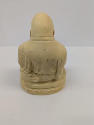 Buddha Statue Vintage Seated Laughing Resin Pedestal Happy Man Figure