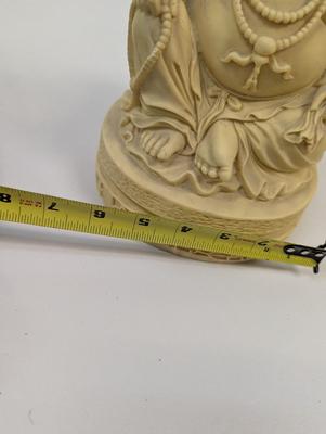 Buddha Statue Vintage Seated Laughing Resin Pedestal Happy Man Figure