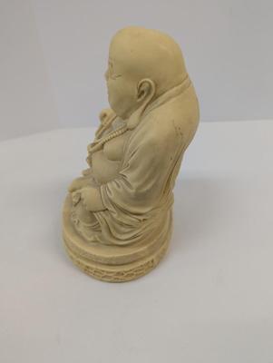 Buddha Statue Vintage Seated Laughing Resin Pedestal Happy Man Figure