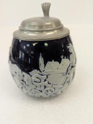 Antique AG Wick-Werke Beer Stein Cobalt Blue & White #7257