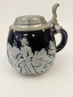 Antique AG Wick-Werke Beer Stein Cobalt Blue & White #7257