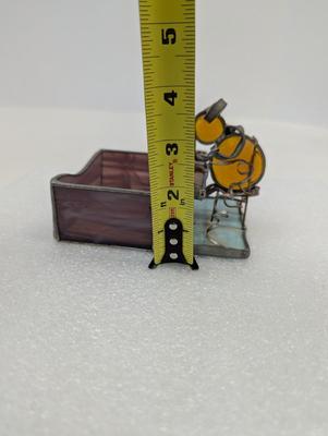 Vintage Accountant Mouse Card Holder Clear/Purple/Orange Stained Glass Holder