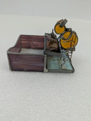 Vintage Accountant Mouse Card Holder Clear/Purple/Orange Stained Glass Holder