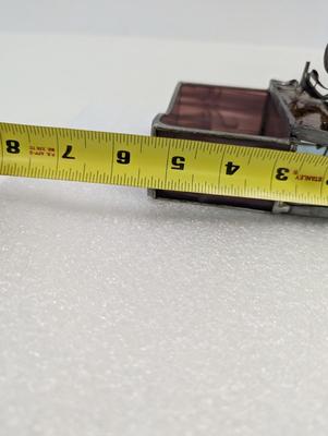 Vintage Accountant Mouse Card Holder Clear/Purple/Orange Stained Glass Holder