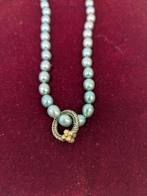 Approx 18" Weight 3ozs Barbara Bixby 18K Flower Freshwater Pearl Necklace .925 Silver & 18k Yellow Gold