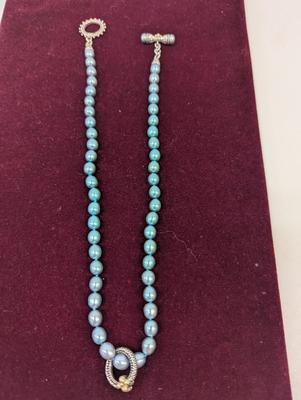 Approx 18" Weight 3ozs Barbara Bixby 18K Flower Freshwater Pearl Necklace .925 Silver & 18k Yellow Gold