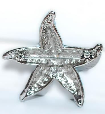 Blue, Black & Iridescent Stones STARFISH BROOCH (2" Diam.) on a Silver Tone Setting