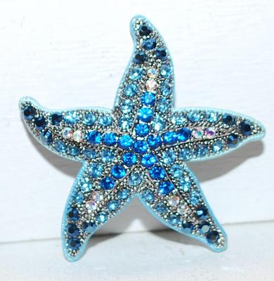 Blue, Black & Iridescent Stones STARFISH BROOCH (2" Diam.) on a Silver Tone Setting