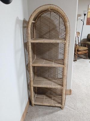Vintage Wicker and Rattan Shelf – 59" Tall