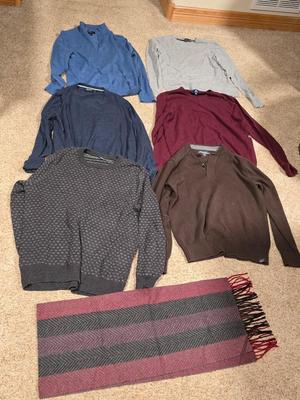Men's Medium Sweaters & Scarf Bundle – 7 Pieces