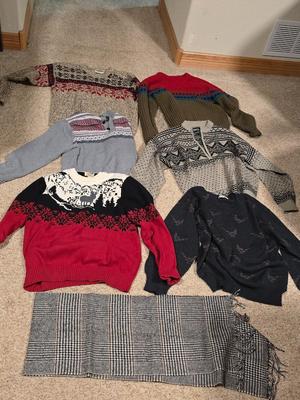 Lot of 6 Vintage & Fair Isle Men’s Sweaters + Scarf