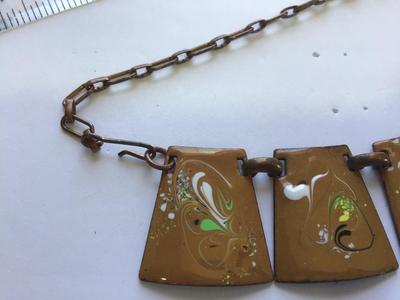 Enamel Handpainted Copper Tone Panel necklace