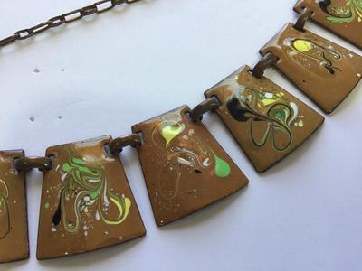 Enamel Handpainted Copper Tone Panel necklace