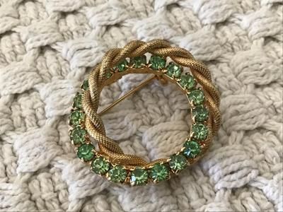 Gold Tone Rhinestone Brooch Vintage