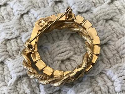 Gold Tone Rhinestone Brooch Vintage