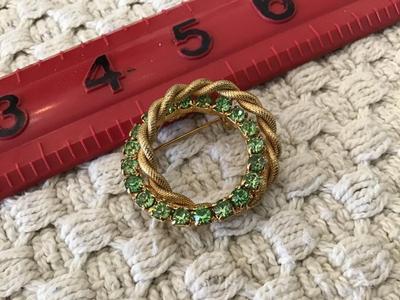 Gold Tone Rhinestone Brooch Vintage