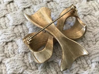 Vintage Bow Brooch Red and Clear Rhinestone