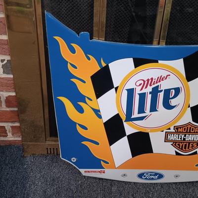 LOT 233: Miller Lite 2002 Rusty Wallace #2 Harley Davidson Nascar Hood Metal Sign