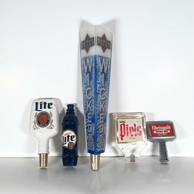 LOT 241: Vintage Beer Tap Handles - Porcelain Miller Lite Handle, Metal Rheingold, Acrylic Piel's Beer & More