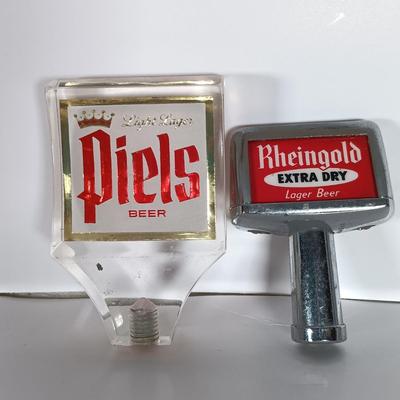 LOT 241: Vintage Beer Tap Handles - Porcelain Miller Lite Handle, Metal Rheingold, Acrylic Piel's Beer & More