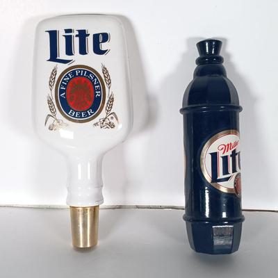 LOT 241: Vintage Beer Tap Handles - Porcelain Miller Lite Handle, Metal Rheingold, Acrylic Piel's Beer & More