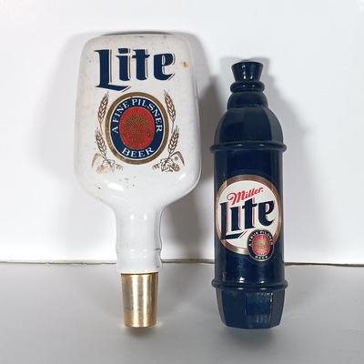 LOT 241: Vintage Beer Tap Handles - Porcelain Miller Lite Handle, Metal Rheingold, Acrylic Piel's Beer & More