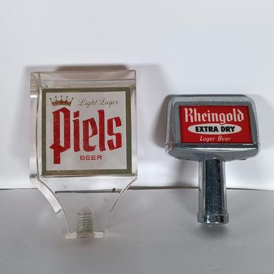 LOT 241: Vintage Beer Tap Handles - Porcelain Miller Lite Handle, Metal Rheingold, Acrylic Piel's Beer & More