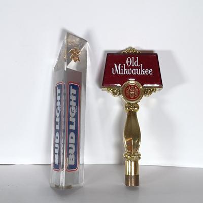 LOT 243: Vintage Beer Tap Handles - Plastic Old Milwaukee, Acrylic Bud Light, Wood Budweiser & More