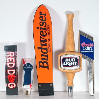 LOT 300: Vintage Beer Tap Handles - Wood Bud Light, Plastic Coors Light, Acrylic Pabst Blue Ribbon & More