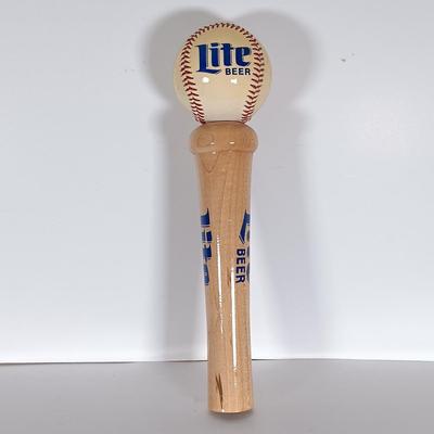 LOT 302: Vintage Beer Tap Handles - Wood Miller Lite Baseball Handle, Acrylic Miller Lite Packers Handle & More