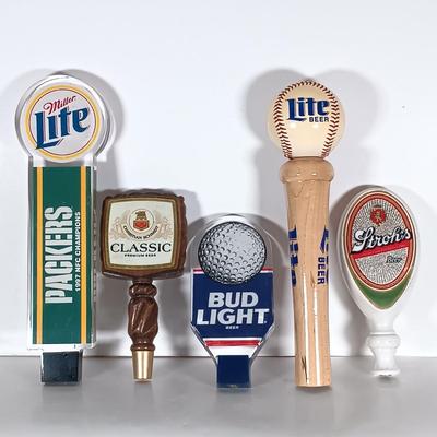 LOT 302: Vintage Beer Tap Handles - Wood Miller Lite Baseball Handle, Acrylic Miller Lite Packers Handle & More